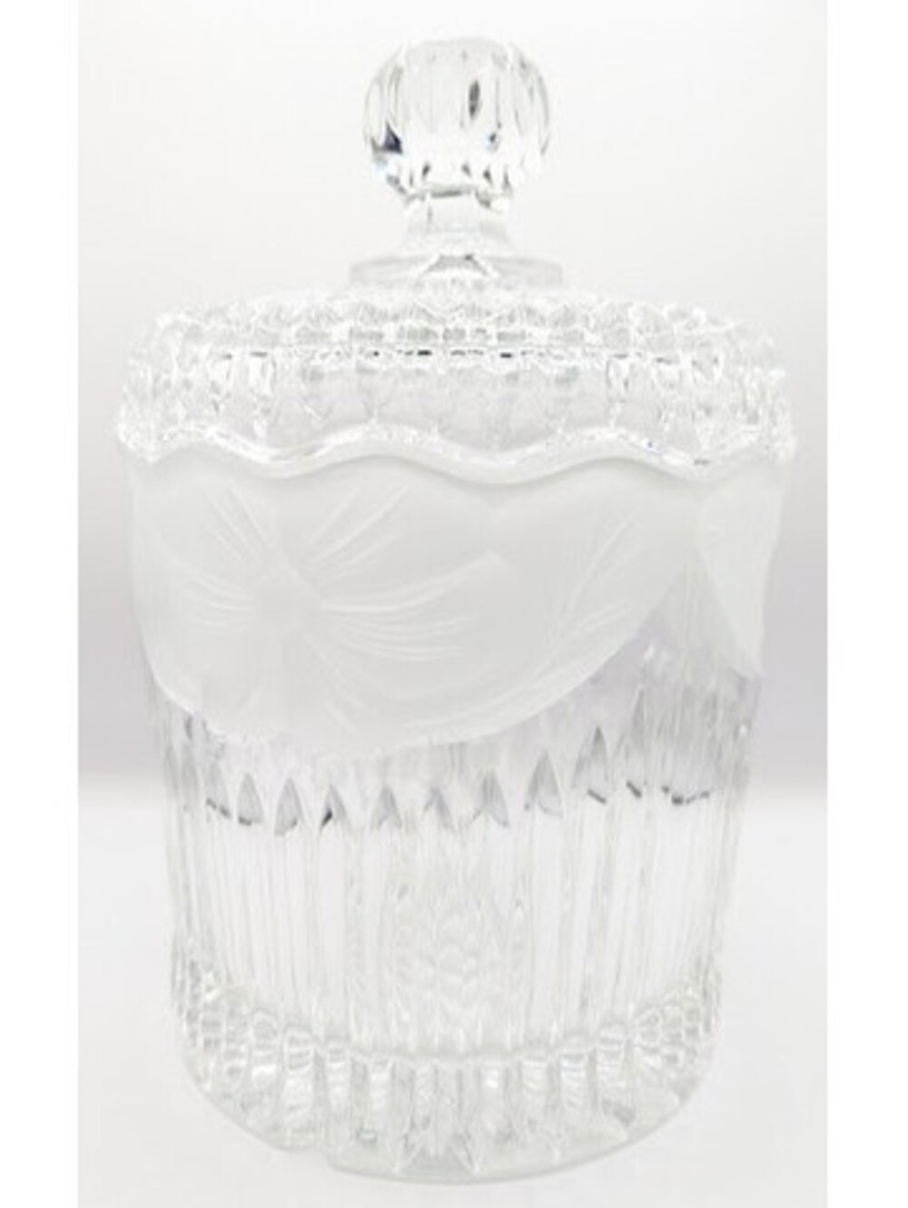 Vintage Lead Crystal Biscuit Cookie Jar With Lid Frosted Etched Floral